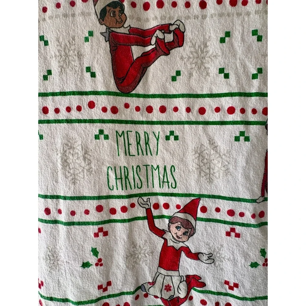 Kids Twin‎ Flat Sheet Elf Christmas Design Red Green Snowflakes Merry Christmas